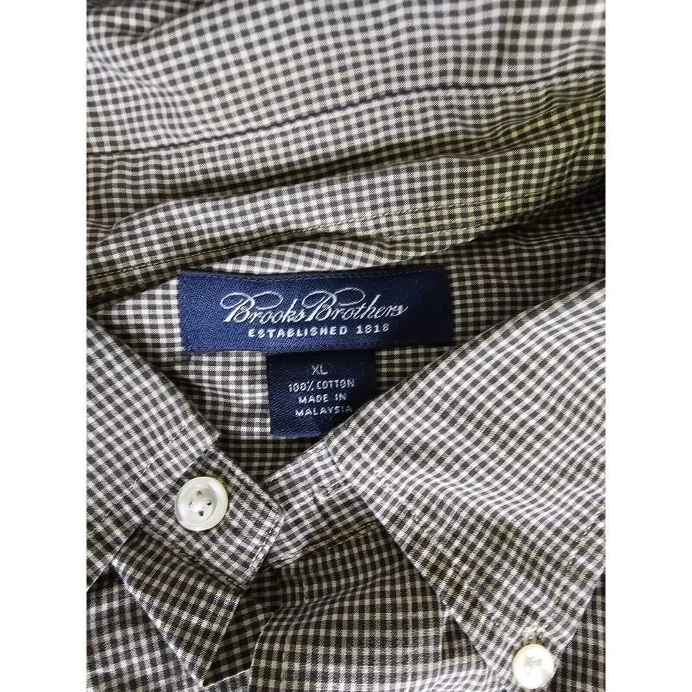 Brooks Brothers Shirt Mens Cream/Black checks Long Sleeve Button Down shirt XL